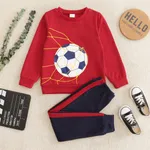 2-piece Kid Boy Ball Print Pullover Sweatshirt and Colorblock Pants Set Red