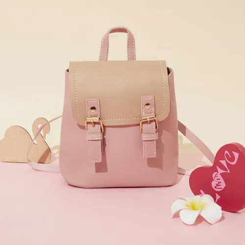 Small Colorblock Backpack PU Leather Children Travel Daypacks Mini Backpack for Women