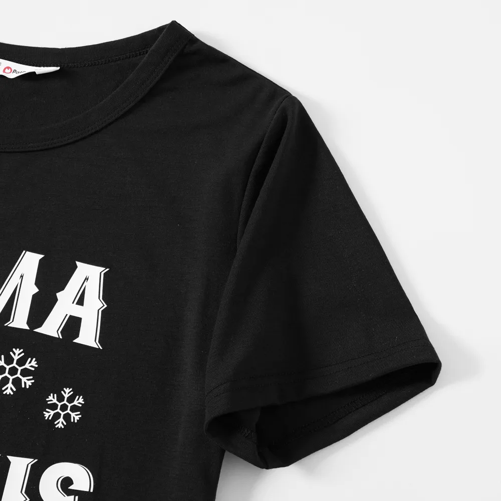 Christmas Hat and Letter Print Black Family Matching Short-sleeve Plaid Pajamas Sets (Flame Resistant) big image 12