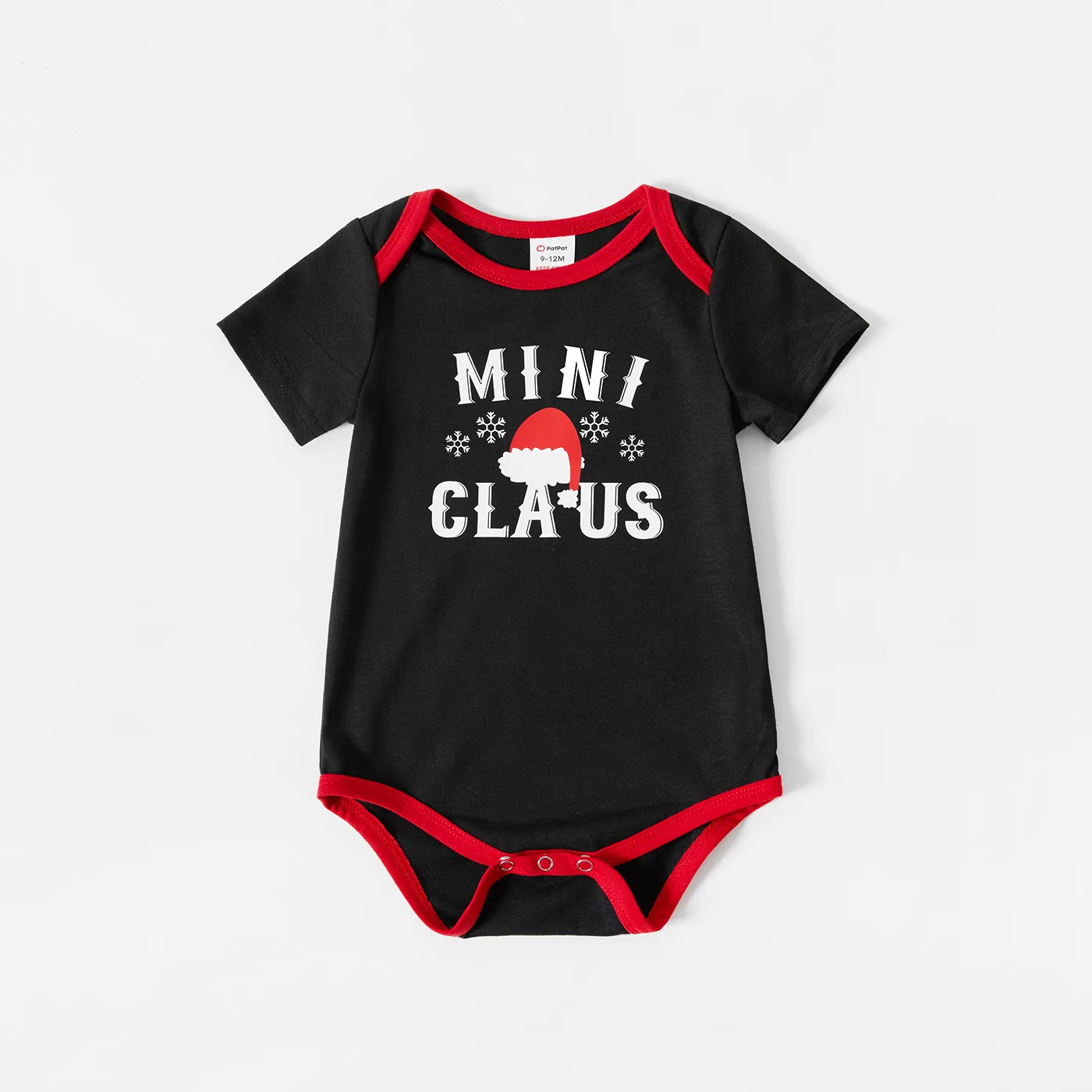 Christmas Hat and Letter Print Black Family Matching Short-sleeve Plaid Pajamas Sets (Flame Resistant) Black big image 1