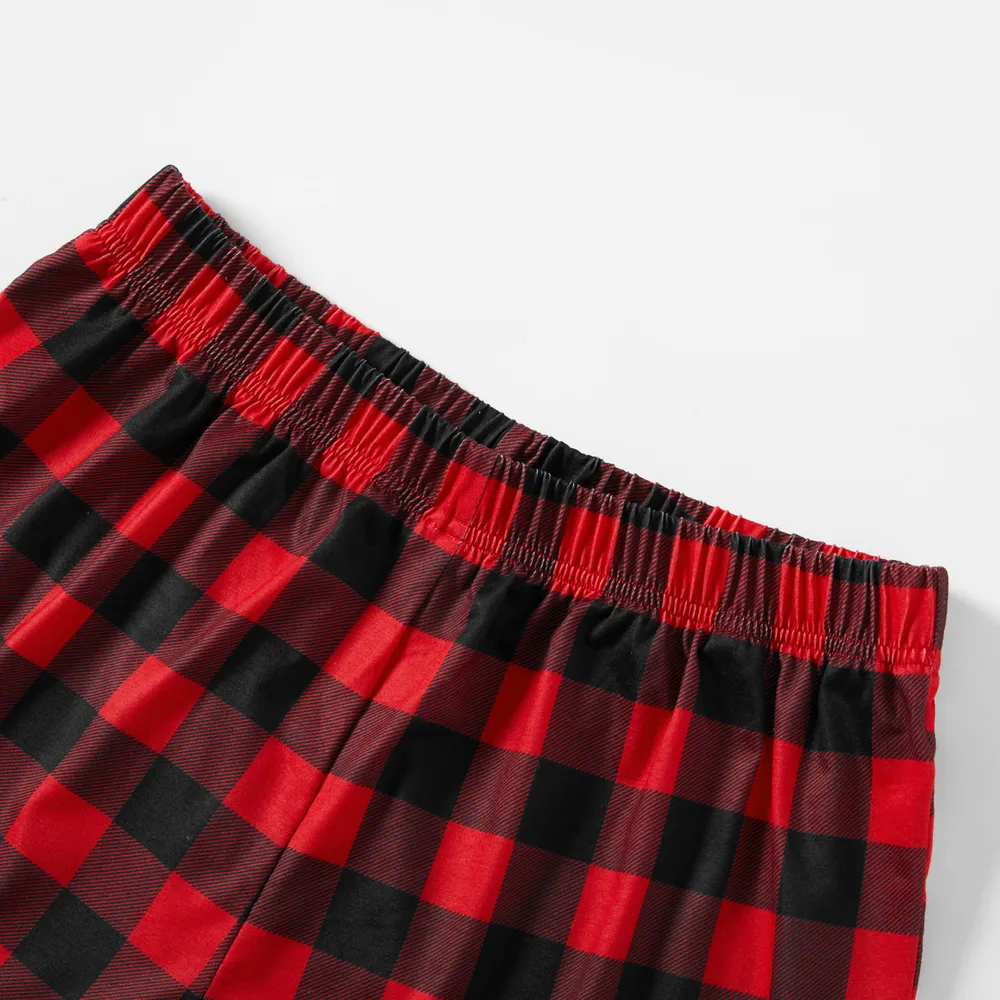 Christmas Hat and Letter Print Black Family Matching Short-sleeve Plaid Pajamas Sets (Flame Resistant) big image 9