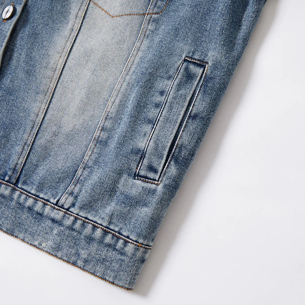 Light Blue Letter Design Long-sleeve Distressed Denim Jacket for Mom and Me big image 9