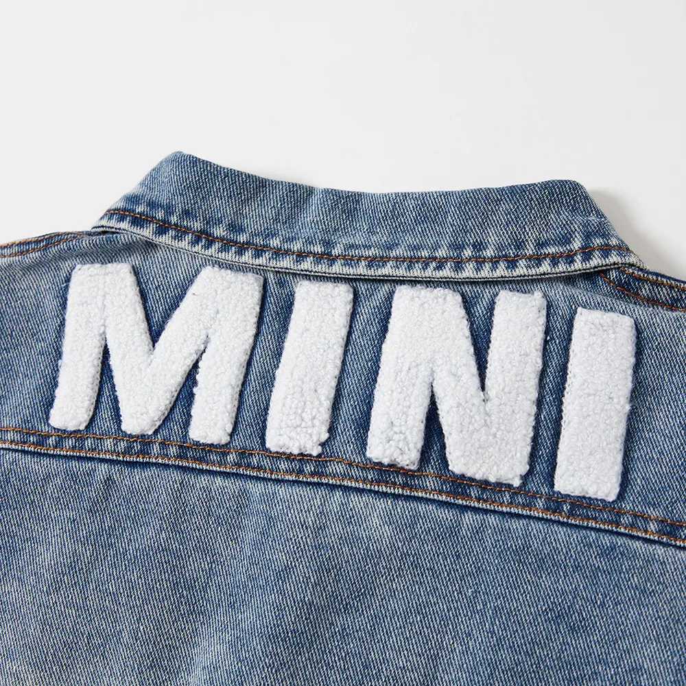 Light Blue Letter Design Long-sleeve Distressed Denim Jacket for Mom and Me big image 6