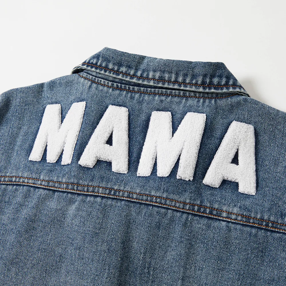 Light Blue Letter Design Long-sleeve Distressed Denim Jacket for Mom and Me  big image 14