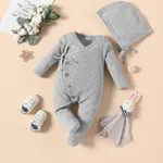 2pcs Baby Cotton Ribbed Solid Long-sleeve Footed Jumpsuit Set Light Grey