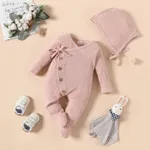 2pcs Baby Cotton Ribbed Solid Long-sleeve Footed Jumpsuit Set Light Pink