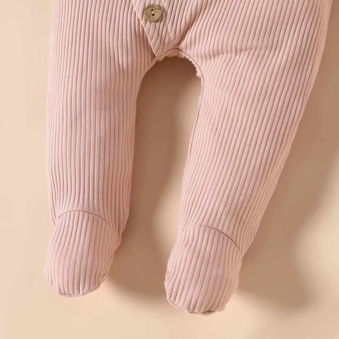 2pcs Baby Cotton Ribbed Solid Long-sleeve Footed Jumpsuit Set Light Pink big image 1