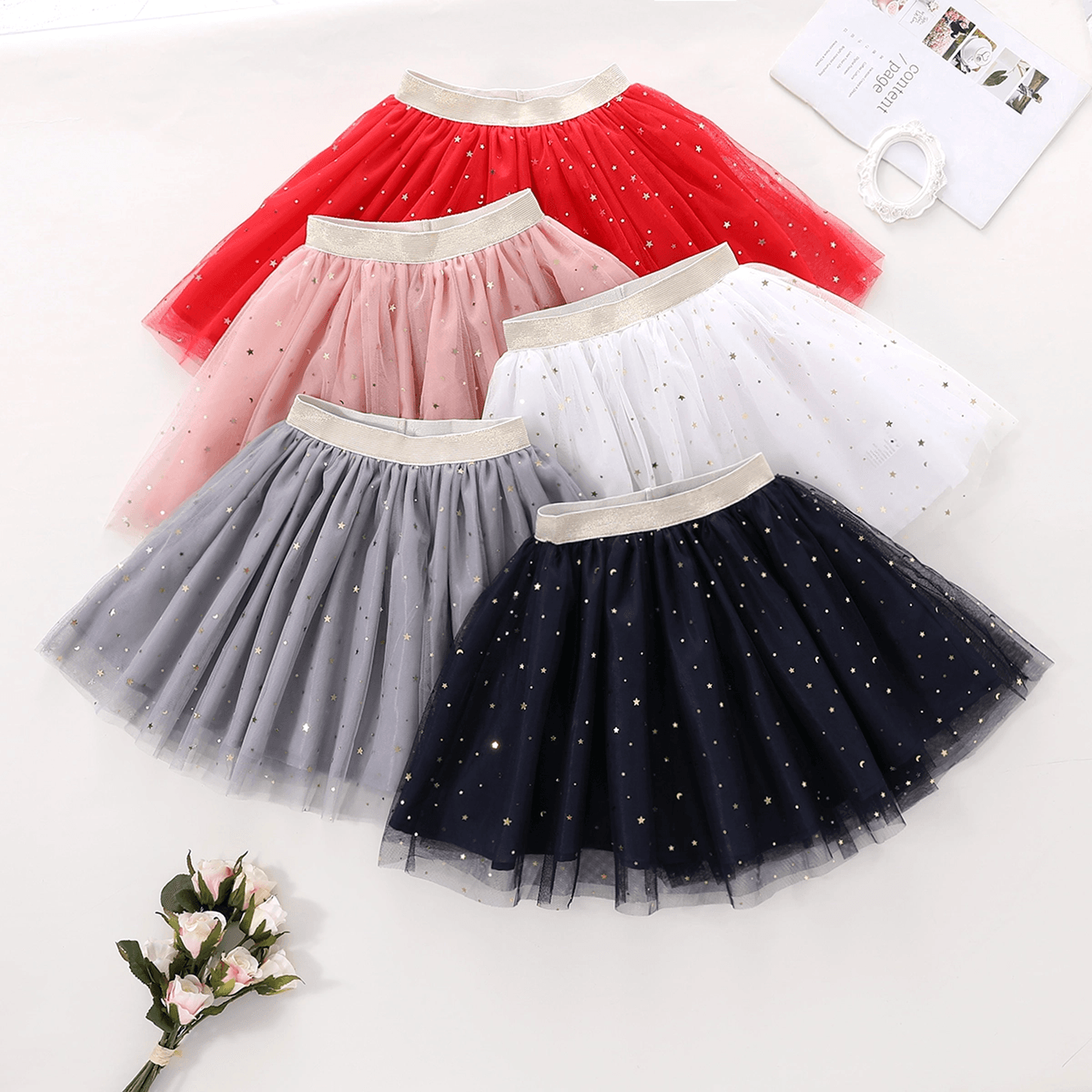 

Kid Girl Stars Moon Glitter Design Mesh Circle Skirt