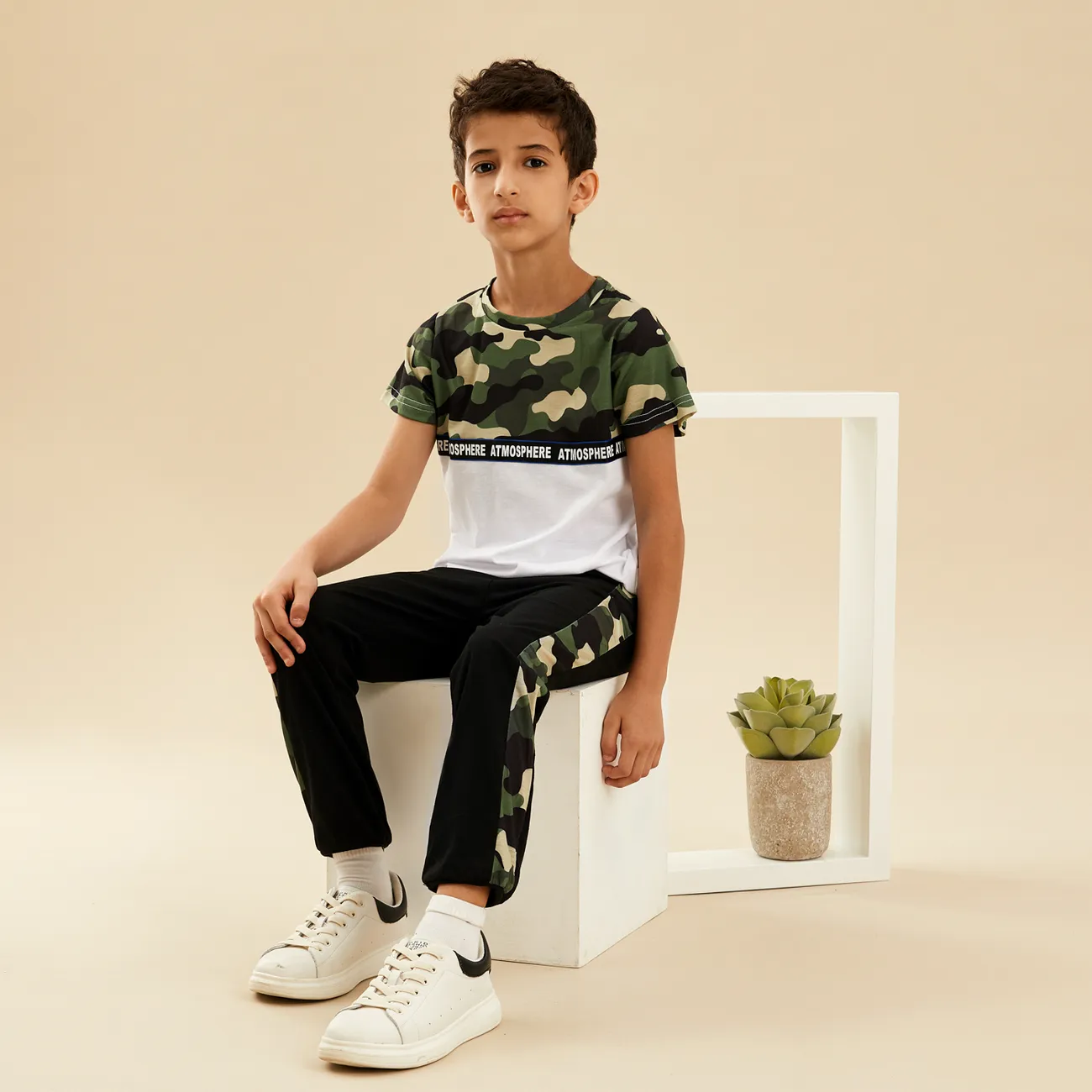 Kid Boy Camouflage Sweatshirt & Pants Set Green big image 1