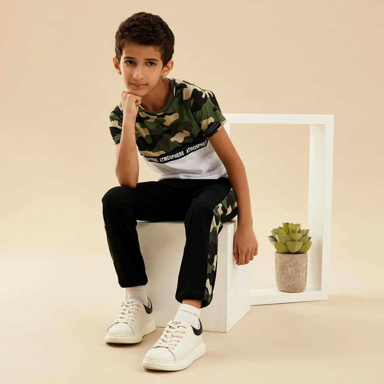 Kid Boy Camouflage Sweatshirt & Pants Set Green big image 1