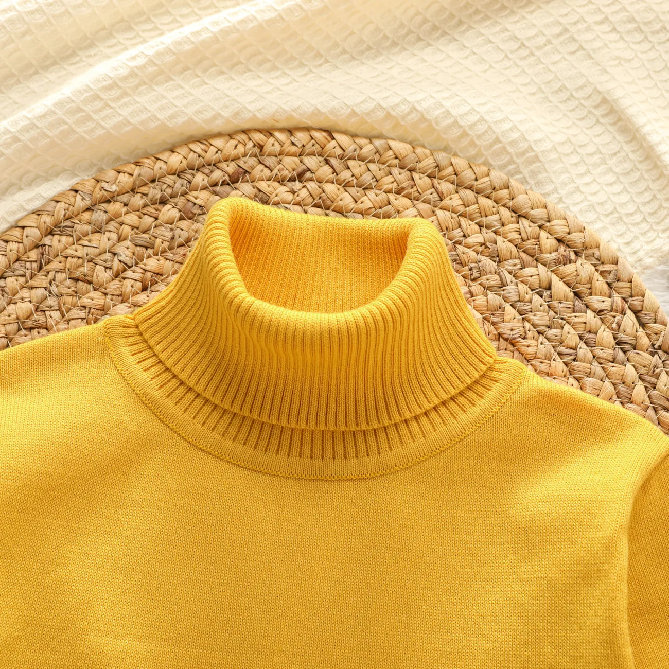 Kid Boy Turtleneck Solid Color Sweater Yellow big image 1
