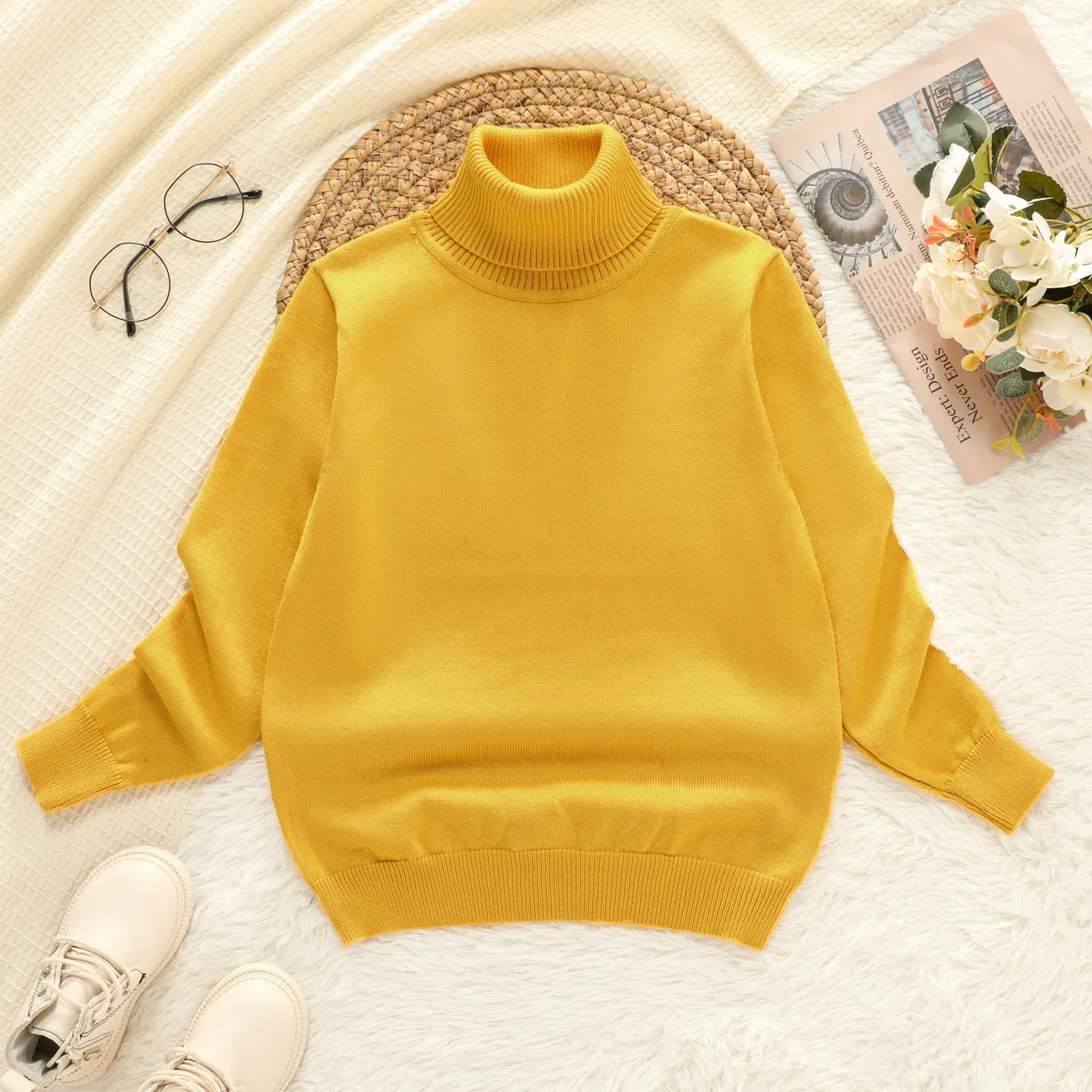 Kinder Unisex Unifarben wolle Pullover gelb big image 1