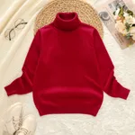 Kid Boy Turtleneck Solid Color Sweater Red