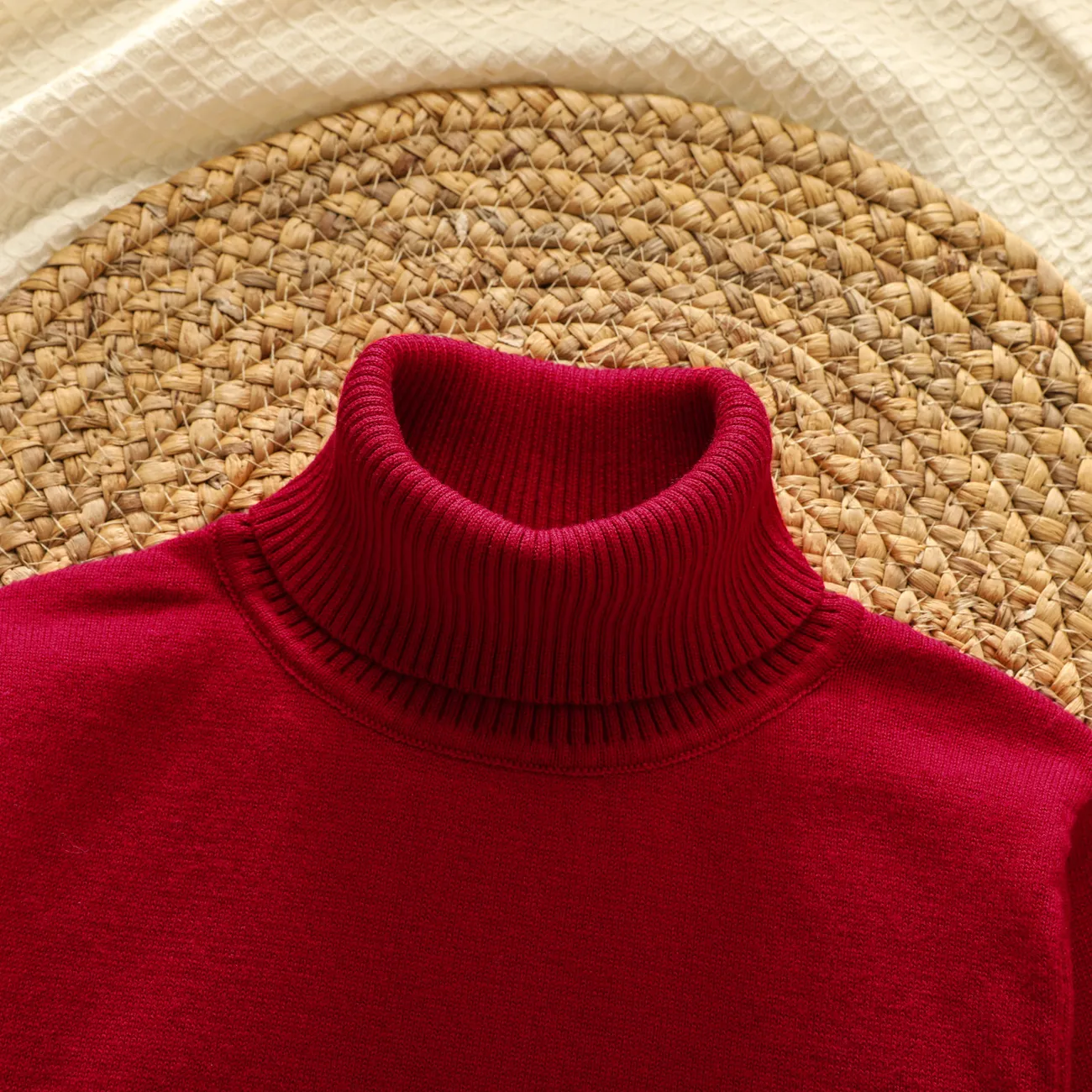 Kid Boy Turtleneck Solid Color Sweater Red big image 1