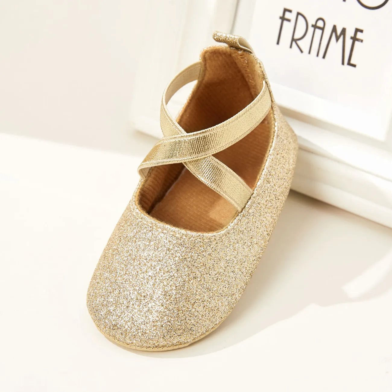 Baby / Toddler Solid Color Crisscross Slip-on Prewalker Shoes Gold big image 1
