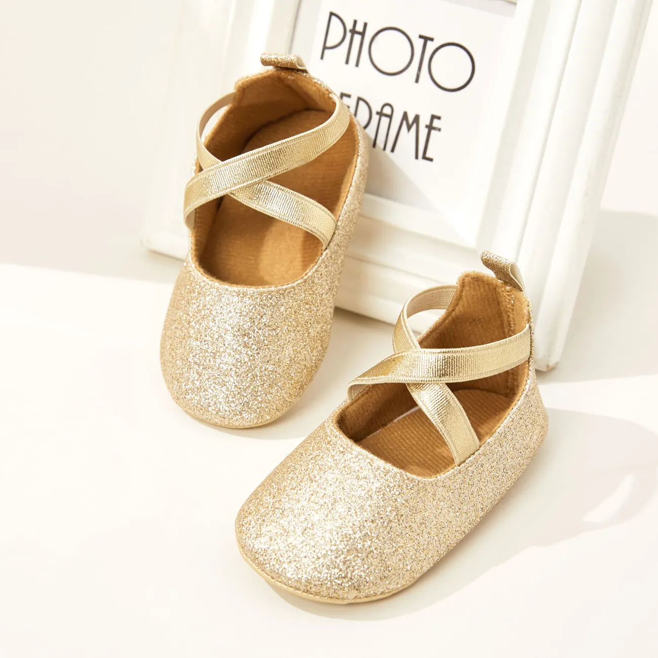 Baby / Toddler Solid Color Crisscross Slip-on Prewalker Shoes Gold big image 1