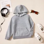 Kid Boy/Kid Girl Fleece Lined Solid Pocket Design Hoodie Sweatshirt Grey