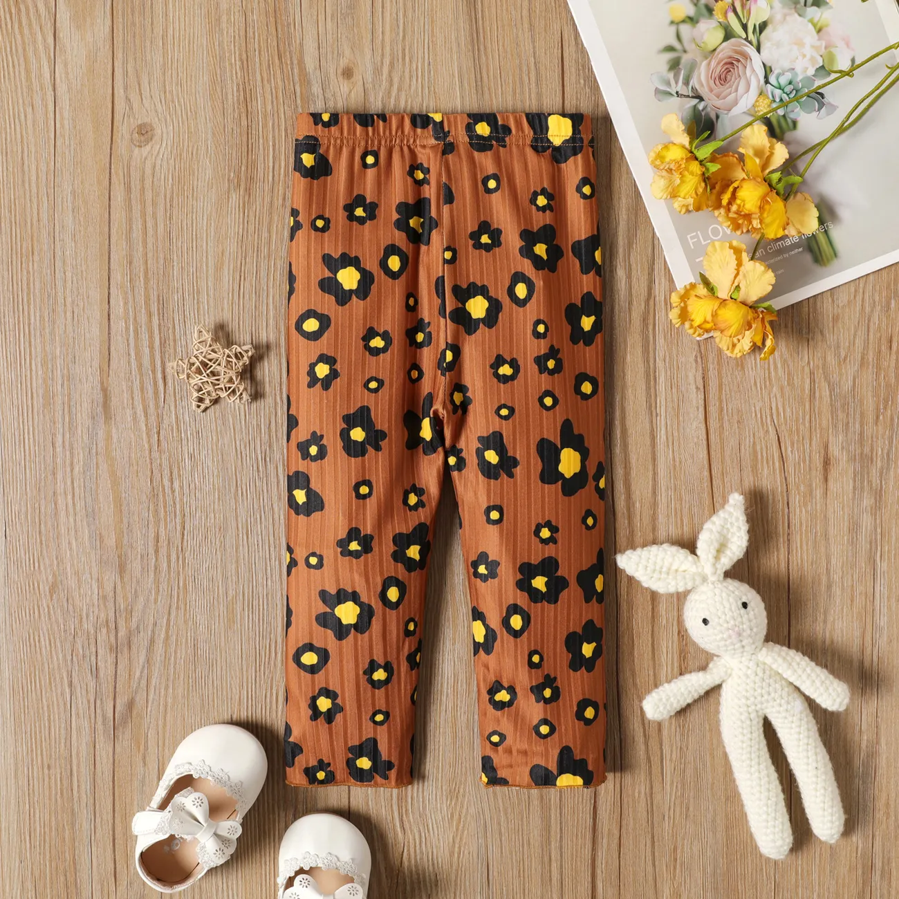 Baby Girl Brown/Apricot Leopard Print Ribbed Leggings