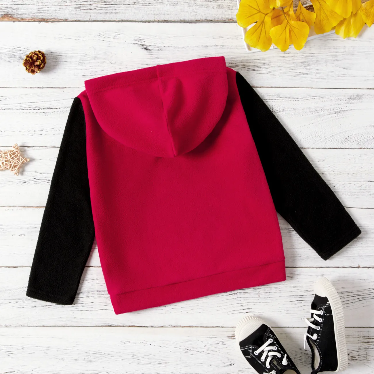 Criança Menina Costuras de tecido Letras Com capuz Sweatshirt Vermelho big image 1