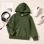 Kid Boy/Kid Girl Fleece Lined Solid Pocket Design Hoodie Sweatshirt Army green