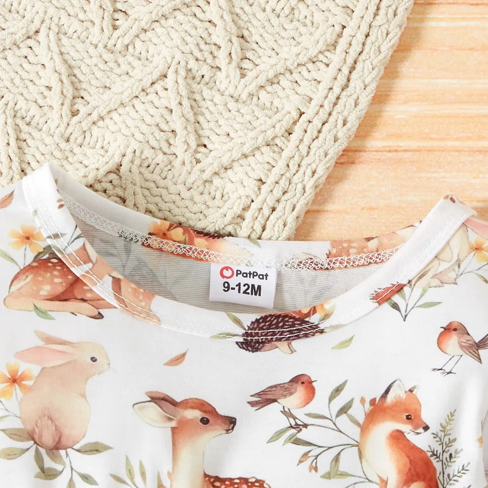 Baby Girl All Over Forest Animals Print Long-sleeve Dress big image 3