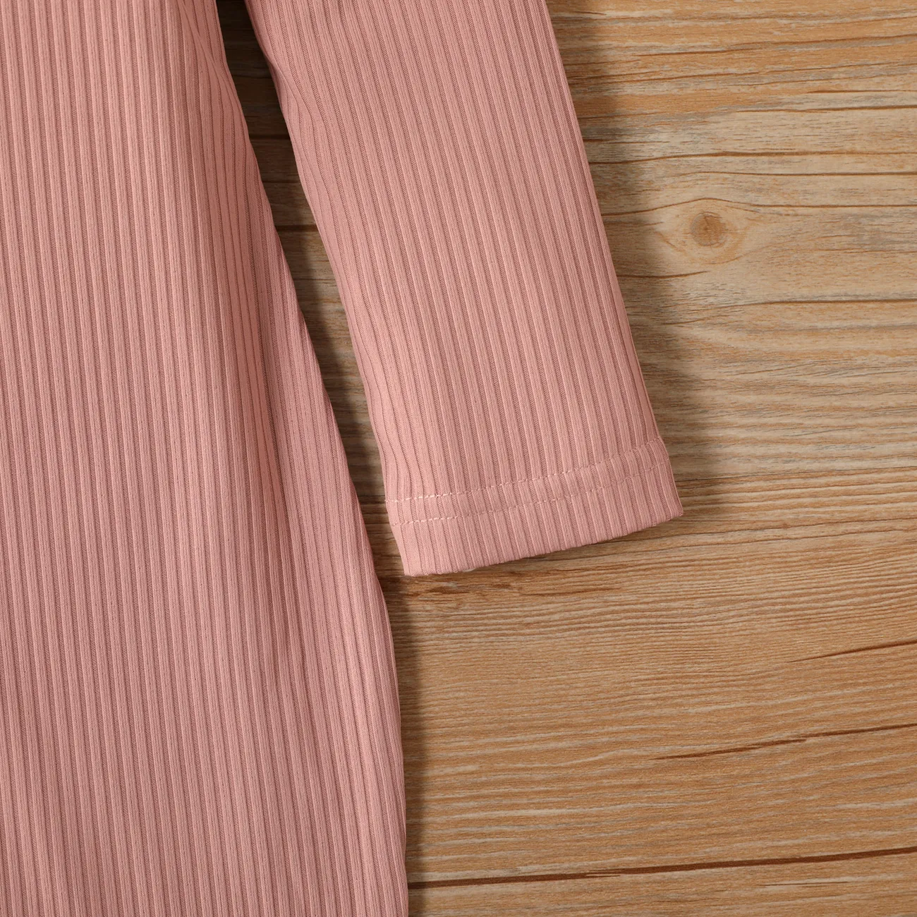 Toddler Girl Solid Ribbed Long-sleeve Pink Dress Light Pink big image 1