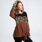 Colorblock Leopard Splice Round-collar Long-sleeve T-shirt  image 4