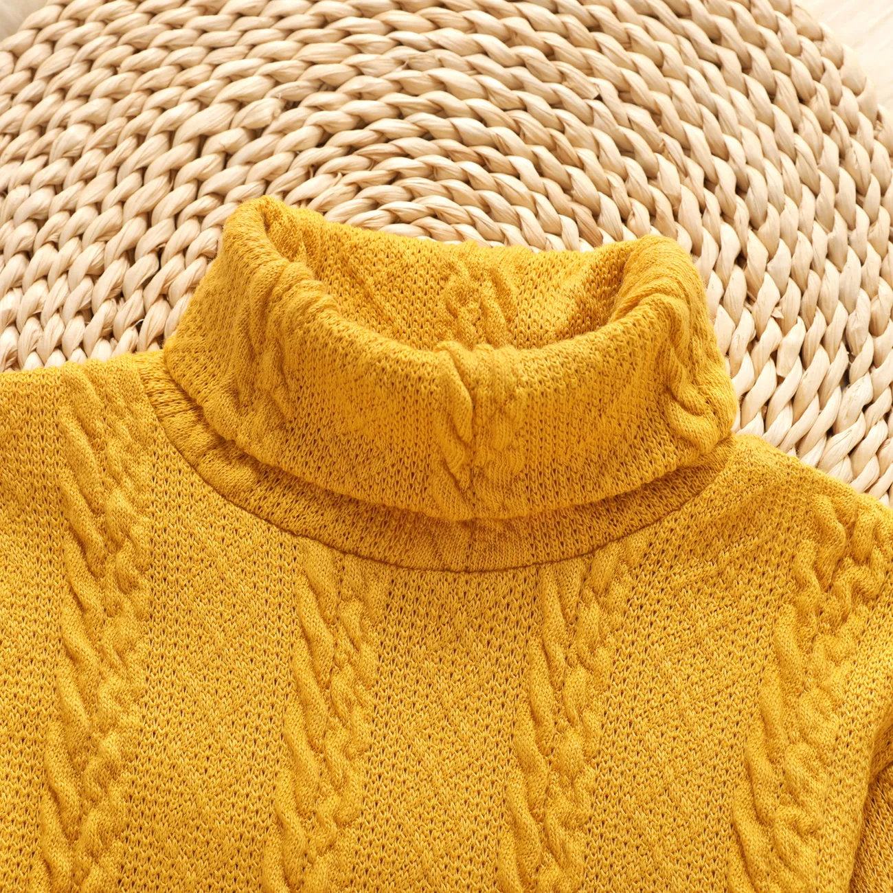 Toddler Girl Turtleneck Cable Knit Long-sleeve Sweater Dress Ginger big image 1