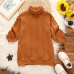 Toddler Girl Turtleneck Cable Knit Long-sleeve Sweater Dress Brown