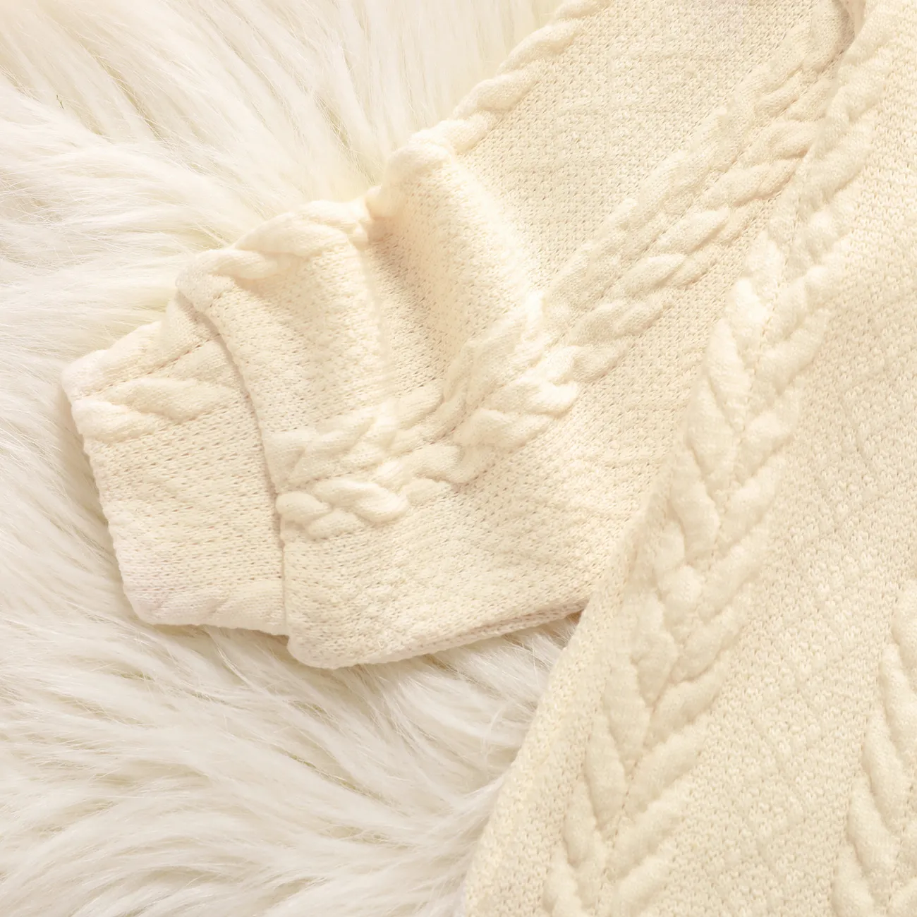 Toddler Girl Turtleneck Cable Knit Long-sleeve Sweater Dress Beige big image 1