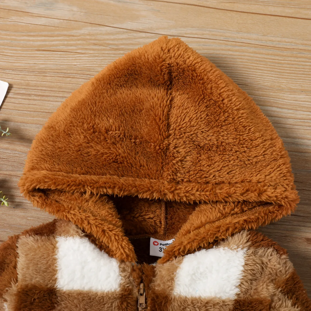 Toddler Girl Plaid Design Zipper Hooded Fluffy Jacket Coat Brown big image 1