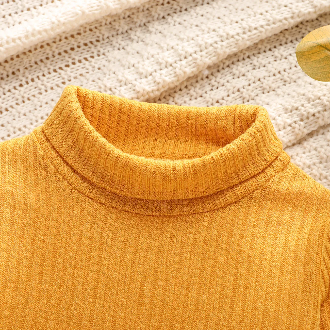 Toddler Girl Turtleneck Ribbed Solid Color Long-sleeve Tee for Spring and Autumn Ginger big image 1