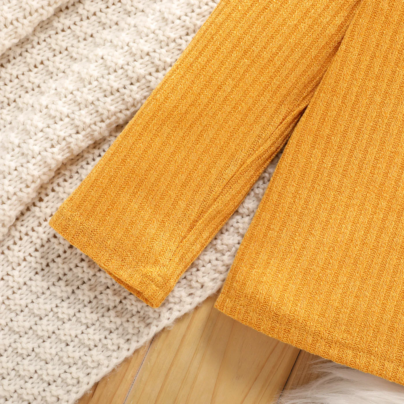 Toddler Girl Turtleneck Ribbed Solid Color Long-sleeve Tee for Spring and Autumn Ginger image 5