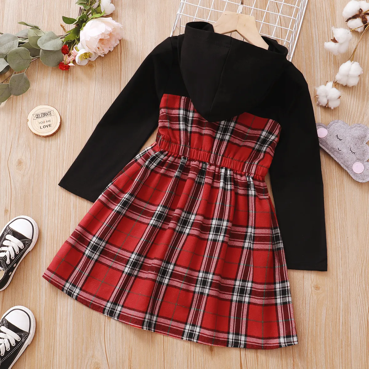 Natal Criança Menina Com capuz Quadrados Vestidos  image 6