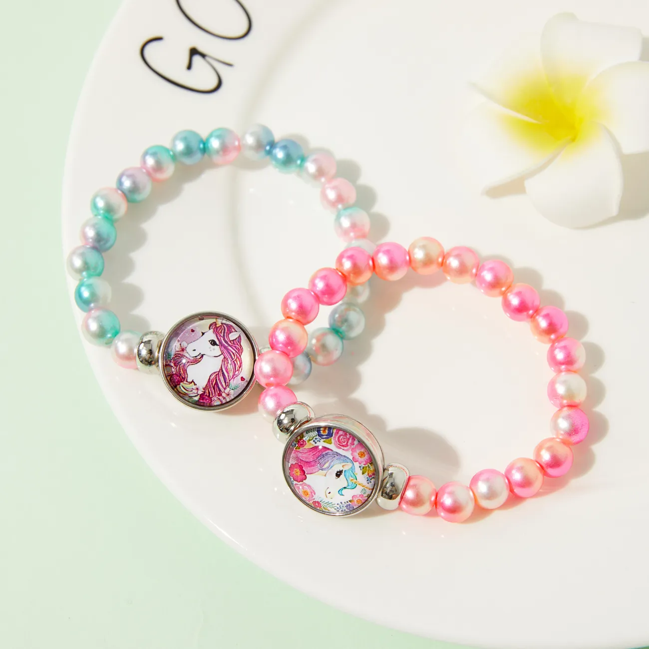 bracelet de perles colorées de licorne de dessin animé pour tout-petits Bleu Clair big image 1