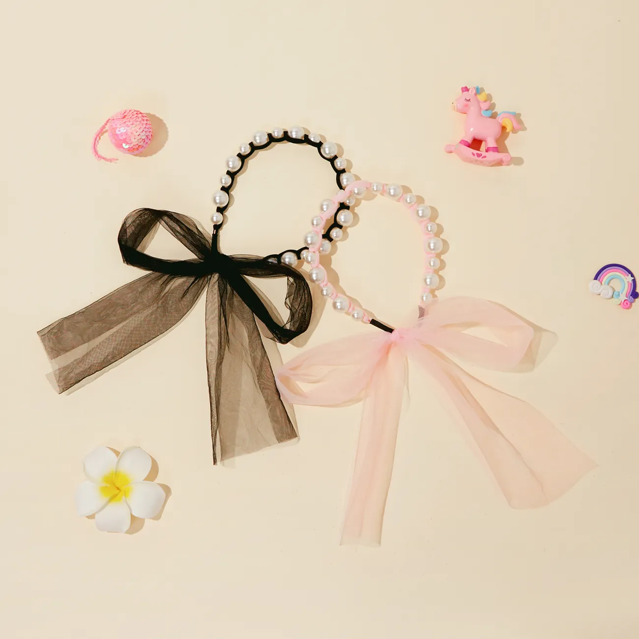 Pearl Streamer Long Ribbon Headband for Girls Pink big image 1