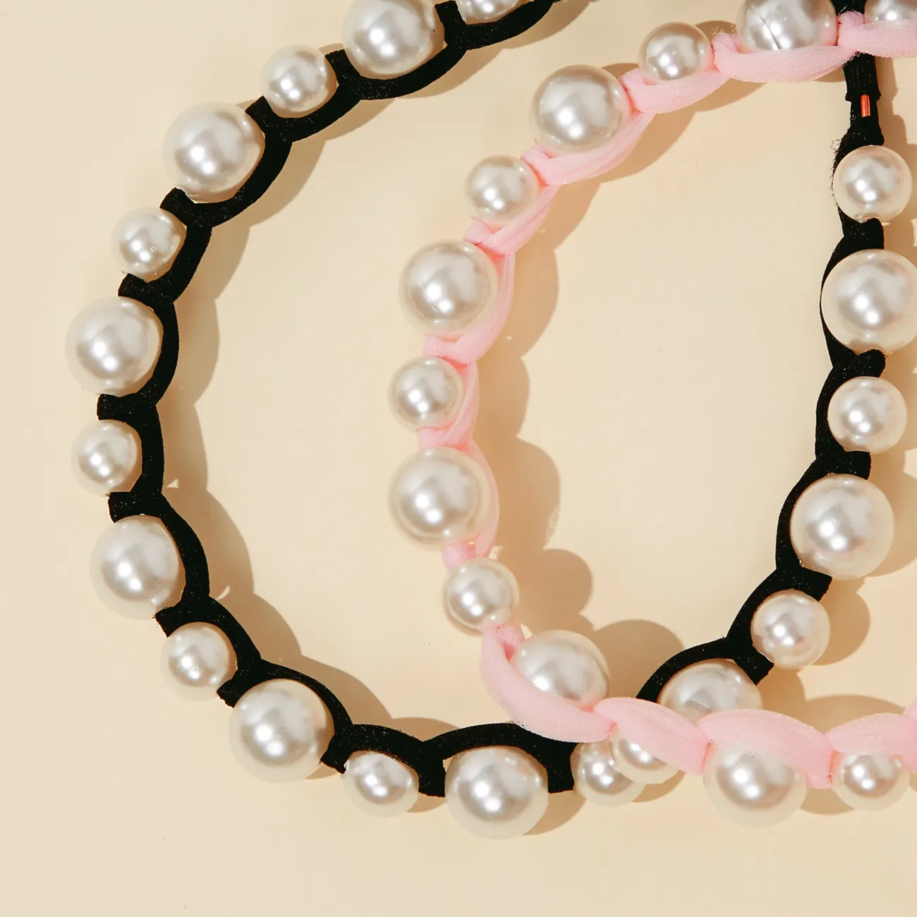 Diadema de cinta larga con serpentina de perlas para niñas Rosado big image 1