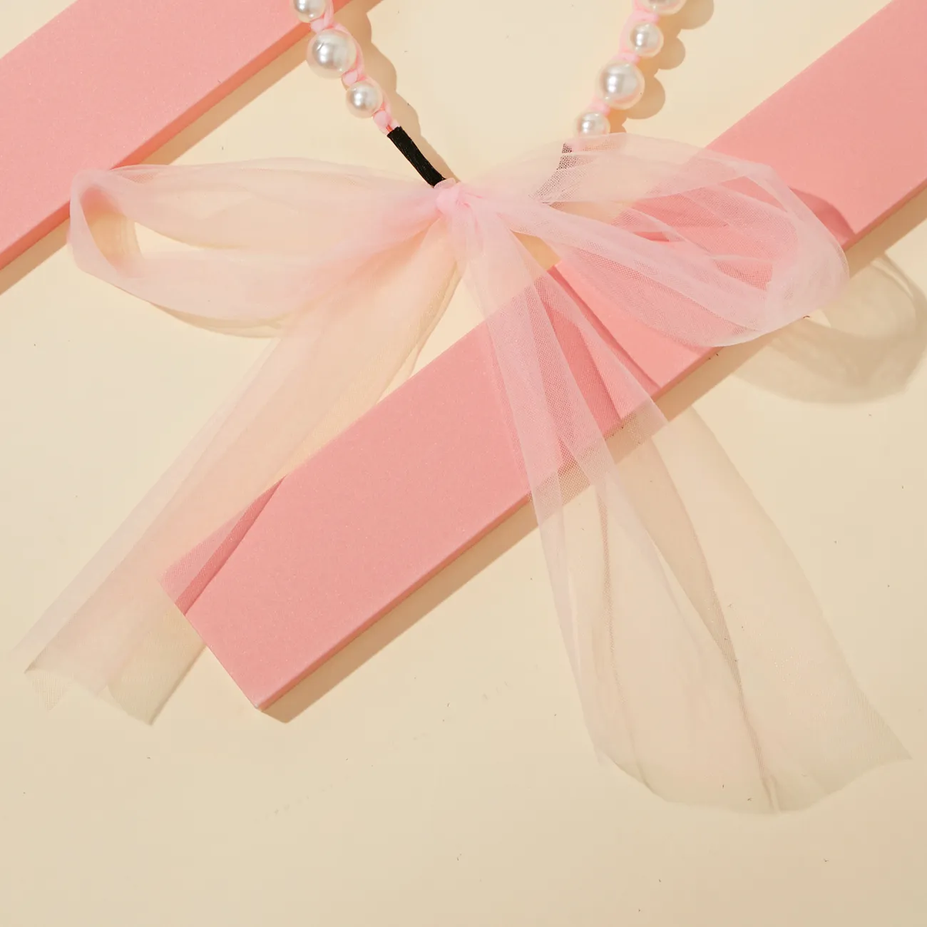Perlen-Streamer-Stirnband mit langem Band für Mädchen rosa big image 1
