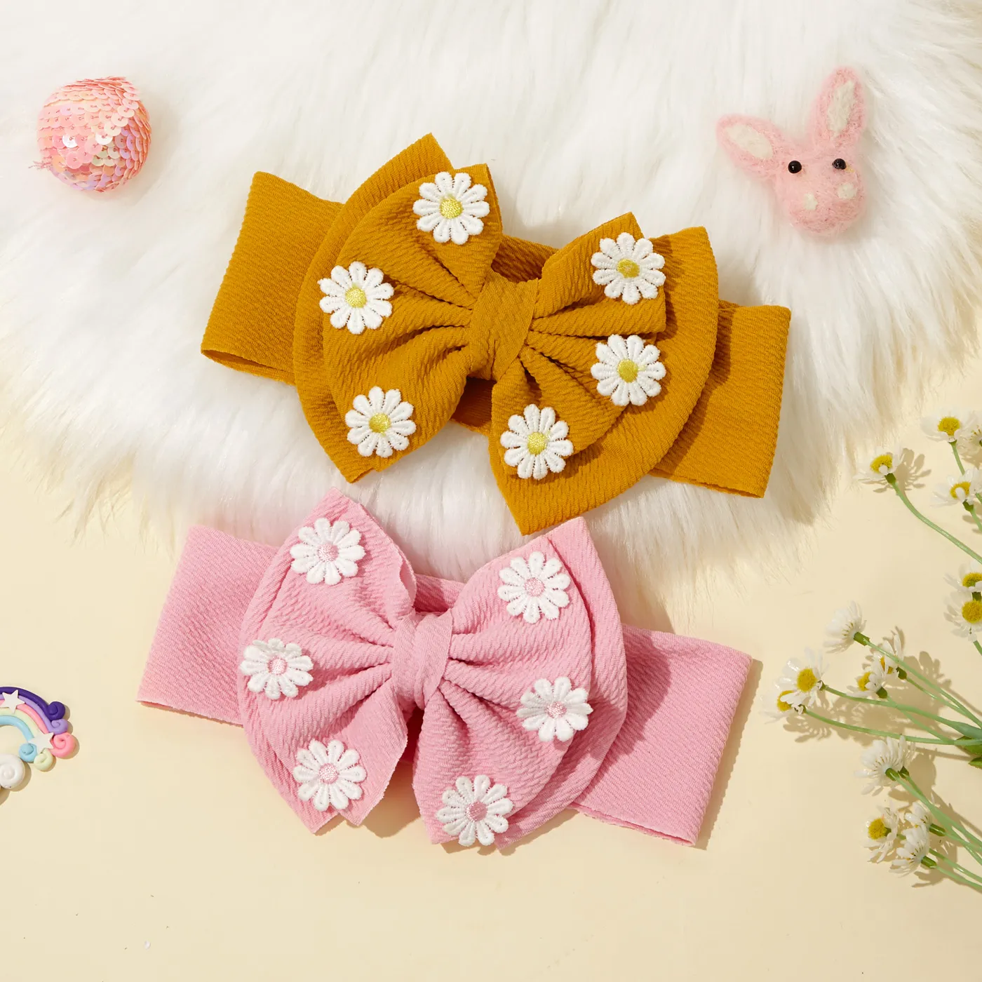 tiara de cor sólida com decoração margarida para meninas Rosa image 5