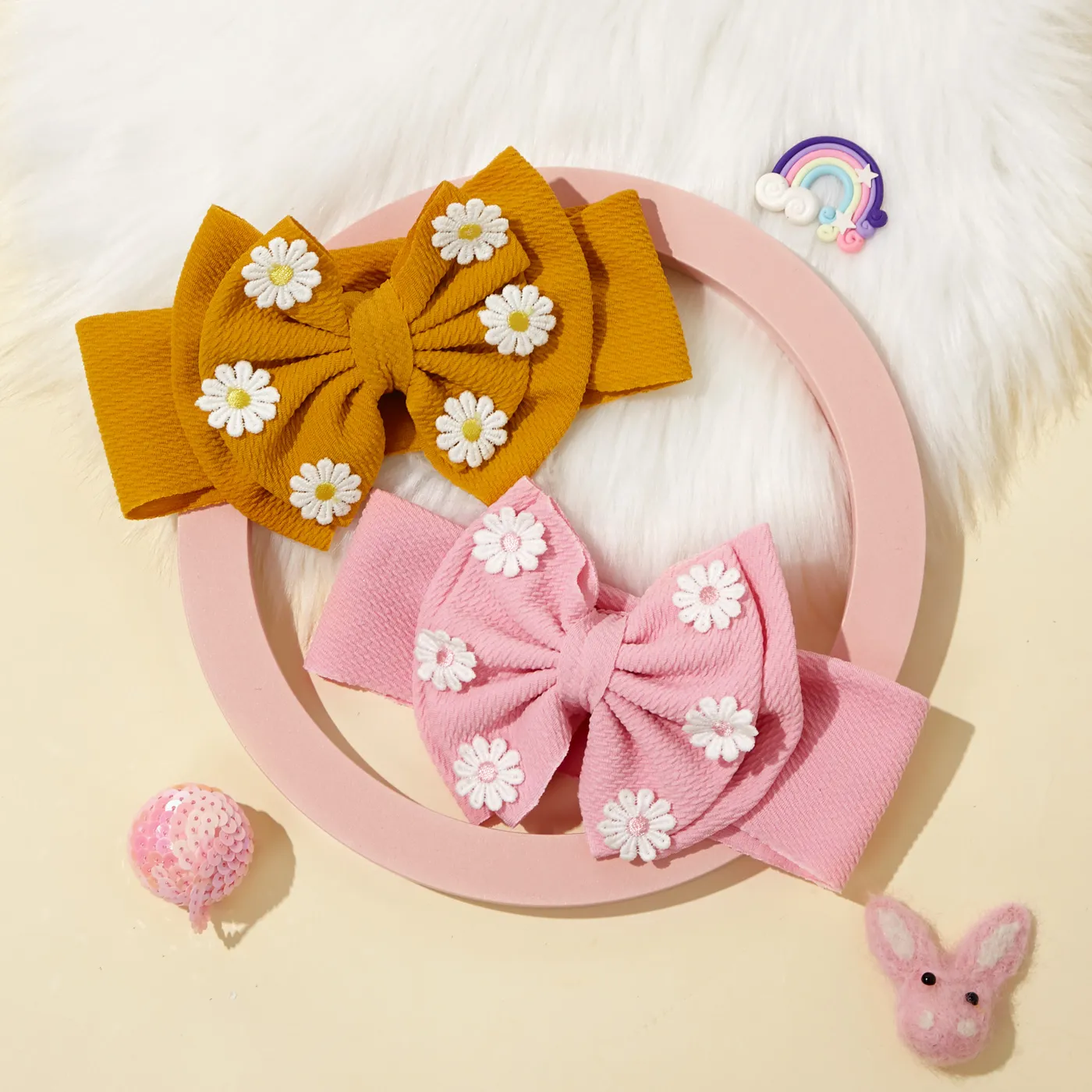 tiara de cor sólida com decoração margarida para meninas Rosa image 6