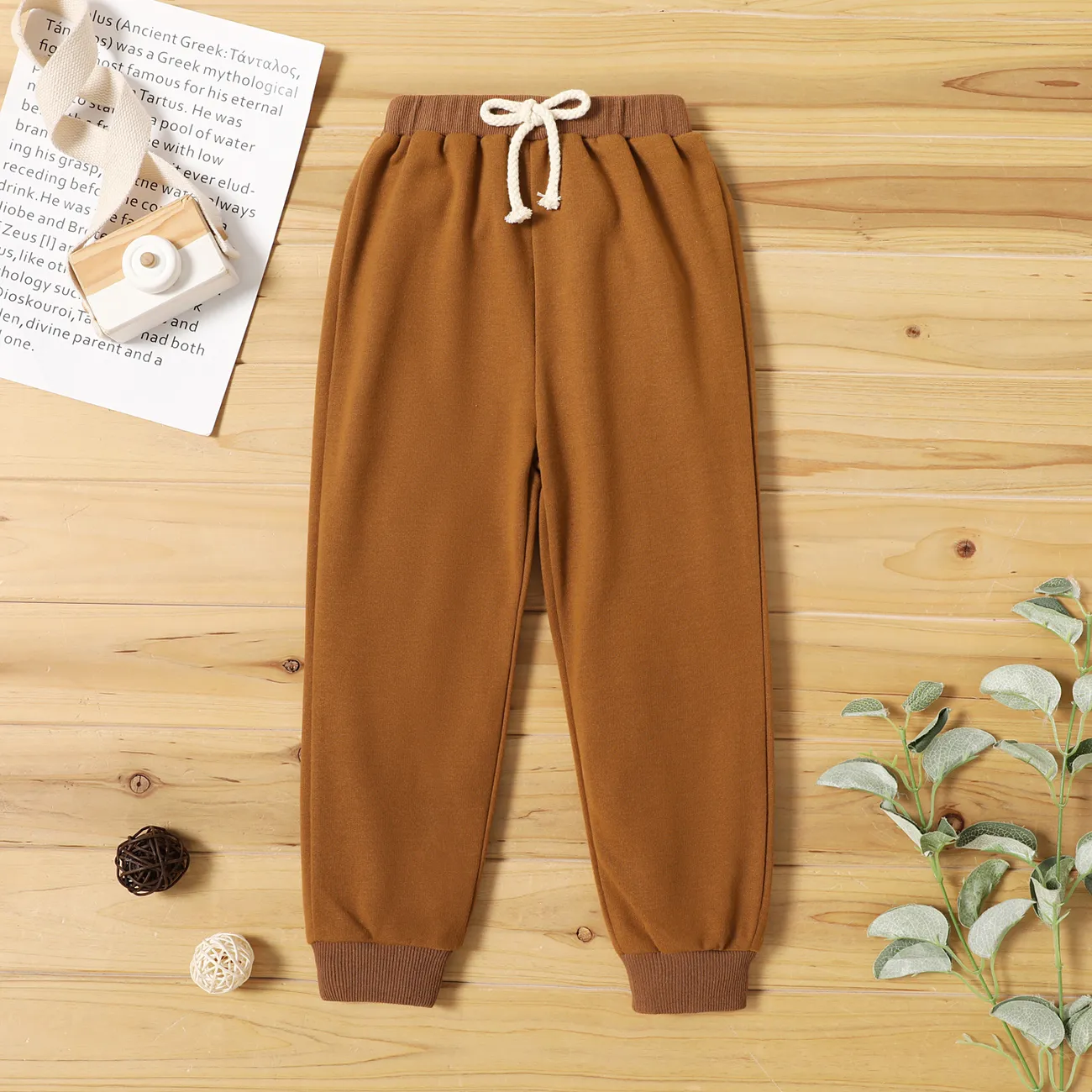 Toddler Boy Solid Color Casual Joggers Pants Sporty Sweatpants for Spring and Autumn Khaki big image 1