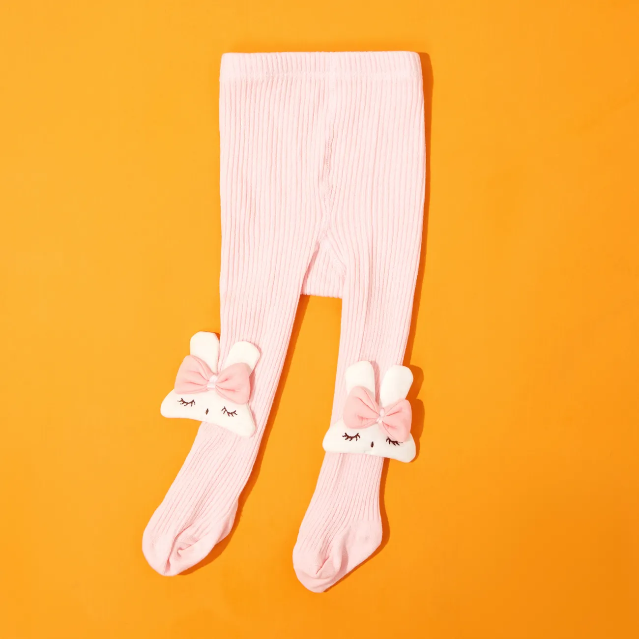 meia-calça de cor sólida com decoração de coelho de desenho animado / bebê / criança / criança Rosa big image 1