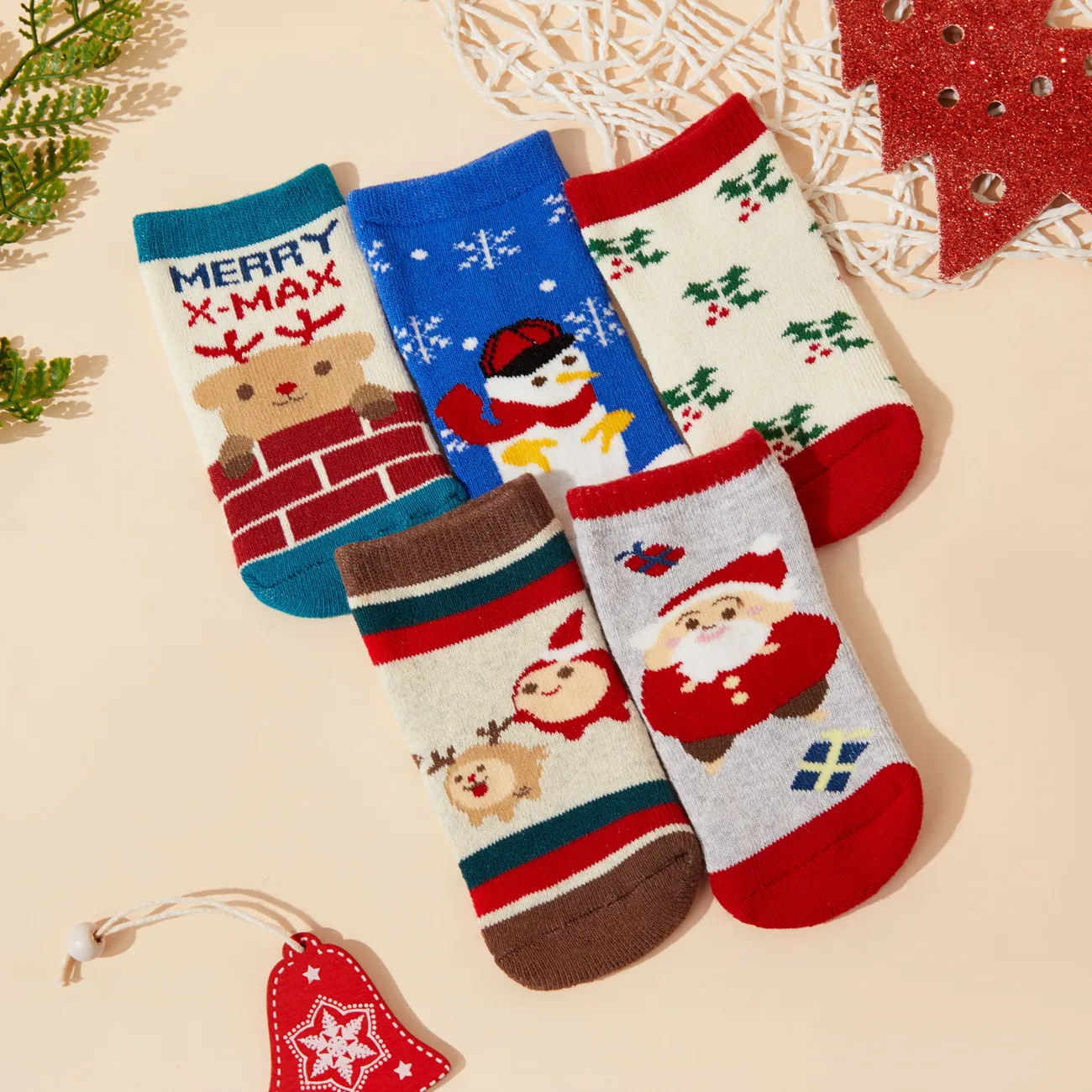 Lot de 5 chaussettes d'hiver en éponge épaisse pour bébé / tout-petit de Noël Multicolore big image 1