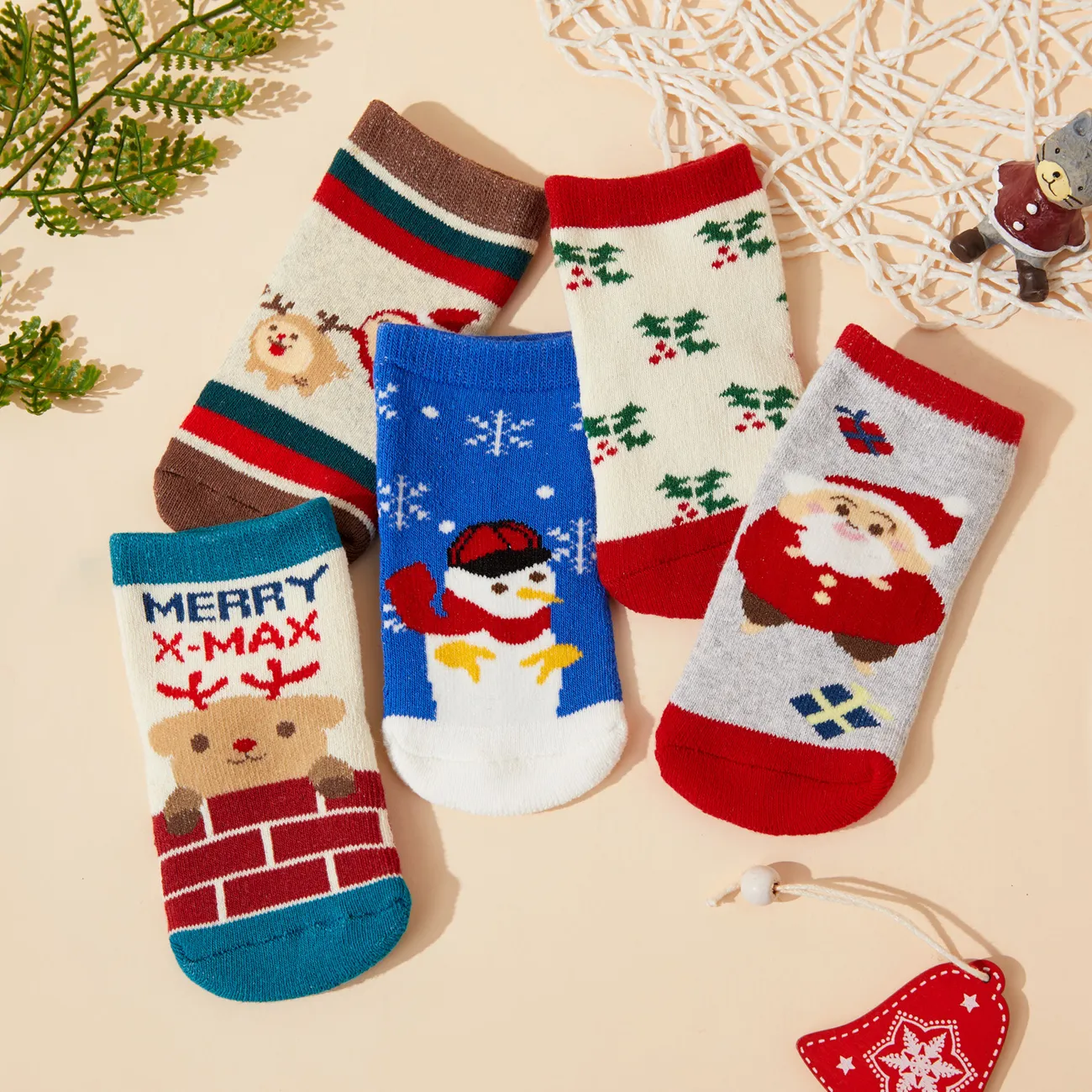 5-pack Christmas Baby / Toddler Winter Thick Terry Non-slip Socks Multi-color big image 1