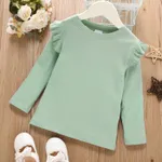Toddler Girl Ruffled Casual Solid Ribbed Long-sleeve Top Light Green