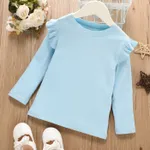 Toddler Girl Ruffled Casual Solid Ribbed Long-sleeve Top Light Blue