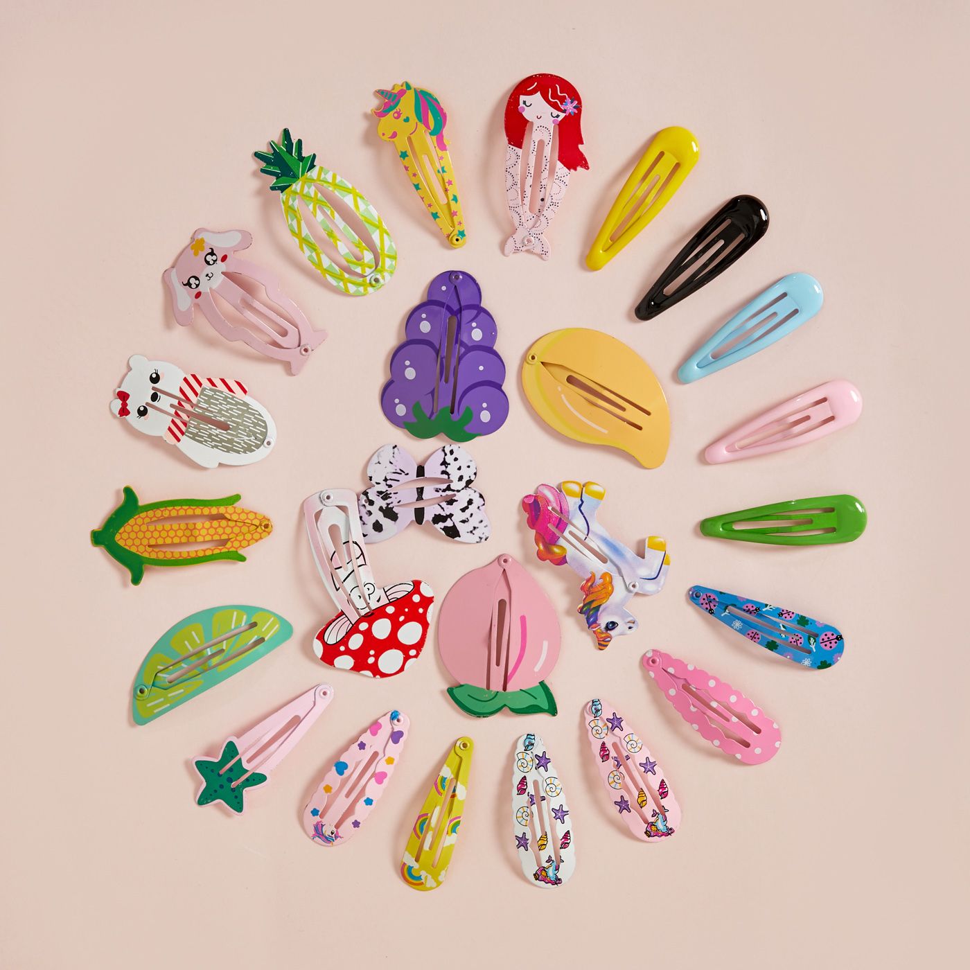 25-pcs Cute Candy Color Cartoon Design Hair Clips For Girls