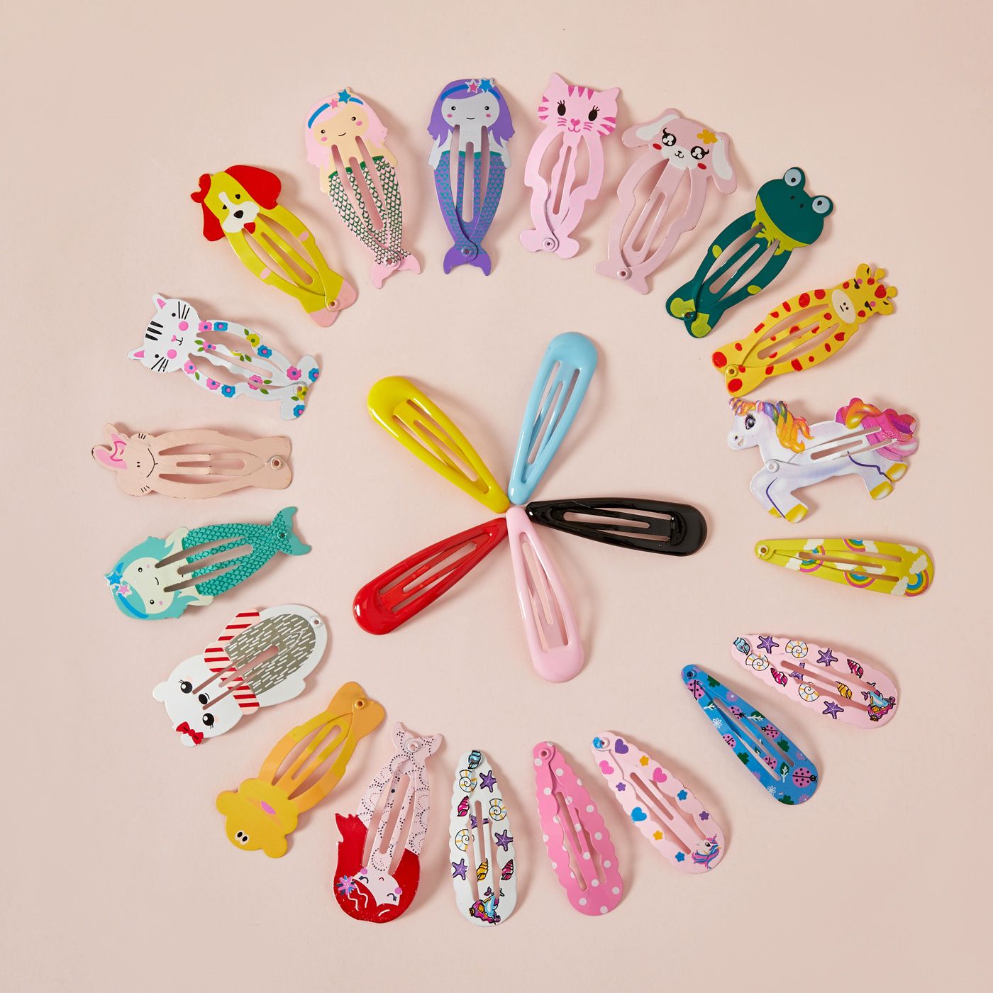25-pcs Cute Candy Color Cartoon Design Hair Clips for Girls