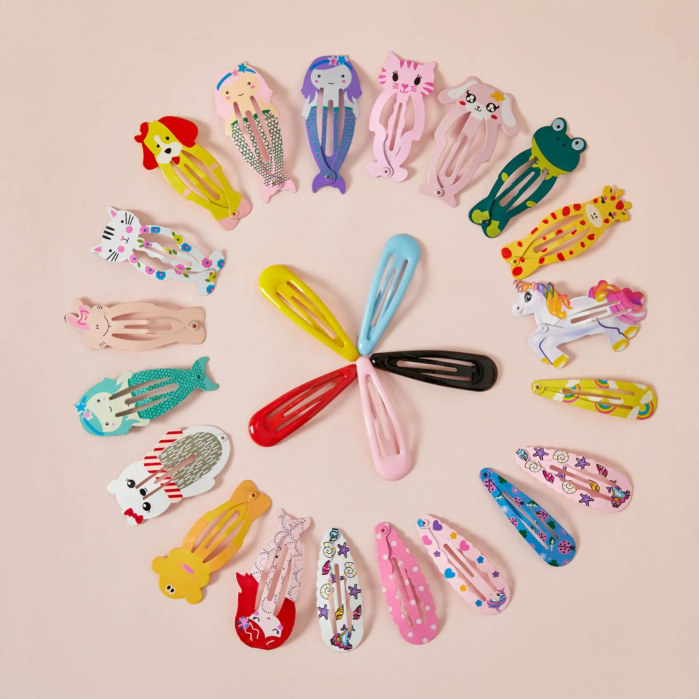 25-pcs Cute Candy Color Cartoon Design Hair Clips for Girls Color-A