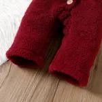 Baby Girl Solid Thickened Fuzzy Fleece Long-sleeve Hooded Jumpsuit Burgundy image 5